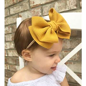 DANMY Baby Girl Nylon Headbands Newborn Infant Toddler Bow Hairbands Soft Headwrap Children Hair Accessories (8pack-yellow set)