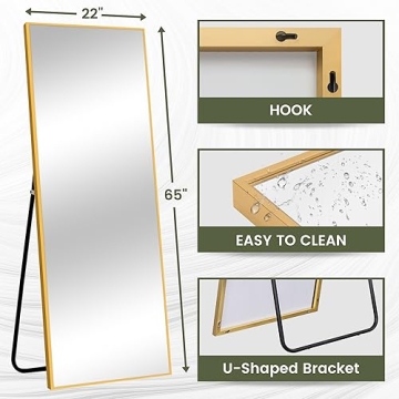 65x22 Gold Aluminum Alloy Full Length Floor Mirror by NeuType
