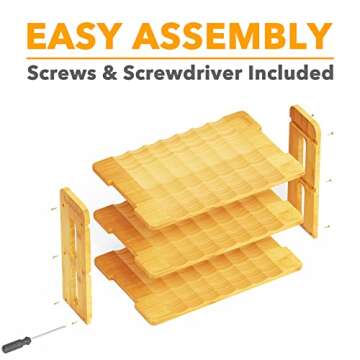 SpaceAid Bamboo Water Bottle Organizer with Labels, Kitchen Pantry Water Bottle Storage Rack for Cabinets, Home Cup and Wine Bottle Holder Shelf Organizers, (3-Tier, Hold 9 Bottles)