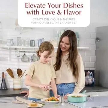 Salt and Pepper Shakers with Holder - Elegant Stainless Steel Salt Shaker and Pepper Shaker Set with...