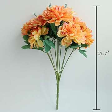 Htmeing 10 Heads Artificial Silk Gerbera Daisy Flowers Marigold Bouquet for Office Home Floral Decor, Pack of 2 (Orange red)