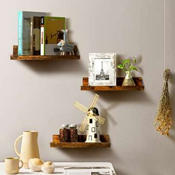 Upsimples Home Floating Shelves for Wall Decor Storage, Wall Shelves Set of 5, Wall Mounted Wood She...