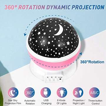 SUNNEST Night Light for Kids,Kids Night Light, Star Night Light, Nebula Star Projector 360 Degree Rotation Moon Star Projector - 4 LED Bulbs 8 Light Color Changing with USB Cable