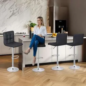 ZENY Set of 4 Adjustable Swivel Barstools, Modern PU Leather Kitchen Counter Bar Stools, Square Back Bar Stool