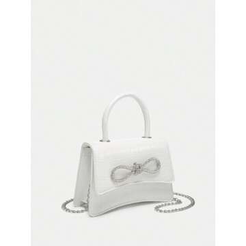 QWINEE Women's Mini Evening Bag Rhinestone Decorated Clutch Purse Prom Bags Sparkle Mini Square Handbags White one-size