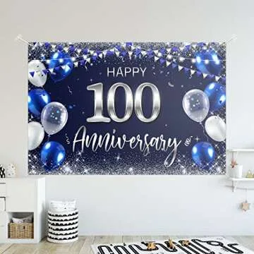 Happy 100th Anniversary Backdrop Banner Decor - Navy Blue