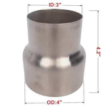 Elifecenter Stainless Exhaust Reducer Adapter ID 3" to OD 4" - 4.2 Inch Quality Connector