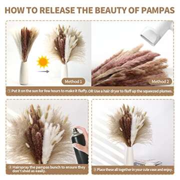 110Pcs Dried Pampas Grass Decor - ALKNOT 20Pcs White Pampas Grass, 20Pcs Brown Pompous Grass, 30Pcs Bunny Tails, 40Pcs Reed Grass, Fluffy Stem Bouquet for Boho Home Wedding Decoration（17.5 Inch）