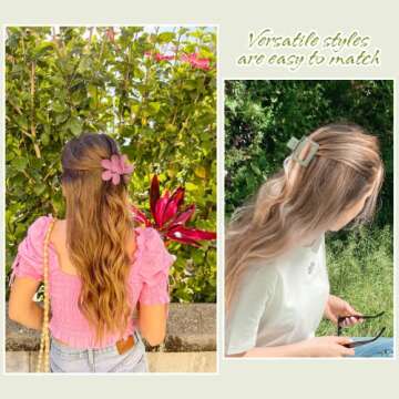 12pcs Large Flower Claw Clips for Thick Thin Curly Hair, Medium Claw Hair Clips Women Cute Matte Small Hair Claw Clips for Thin Fine Hair Girls 3 Style Jaw Clamps(Spring color)