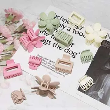 12pcs Large Flower Claw Clips for Thick Thin Curly Hair, Medium Claw Hair Clips Women Cute Matte Small Hair Claw Clips for Thin Fine Hair Girls 3 Style Jaw Clamps(Spring color)
