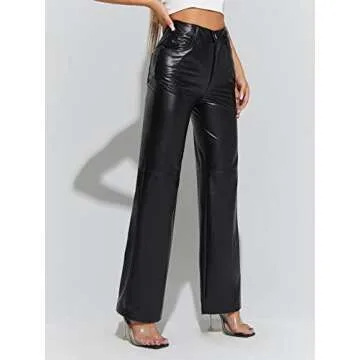 High Waist Faux Leather Pants with Pockets for Women