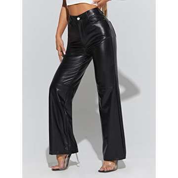 High Waist Faux Leather Pants with Pockets for Women