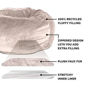 Furhaven Soft & Cozy Dog Bed for Large/Medium Dogs, Refillable w/ Removable Washable Cover & Liner, For Dogs Up to 55 lbs - Plush Faux Fur Bean Bag Style Ball Bed - Shell (Pink Tan), Large