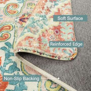 Lahome Bohemian Floral Medallion Area Rug - 3x5 Pink Rug for Bedroom Girls Soft Nursery Mat, Non-Slip Machine Washable Carpet for Bathroom Dressing Room Playroom Dorm Couch Office, Pink/Multi