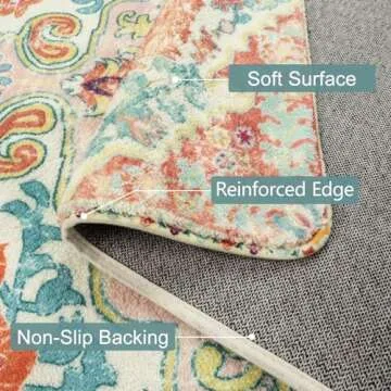 Lahome Bohemian Floral Medallion Area Rug - 3x5 Pink Rug for Bedroom Girls Soft Nursery Mat, Non-Slip Machine Washable Carpet for Bathroom Dressing Room Playroom Dorm Couch Office, Pink/Multi