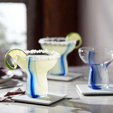 Libbey Blue Ribbon Stemless Margarita Glasses, Shallow Bowl Lightweight Margarita Glasses Set of 6, ...