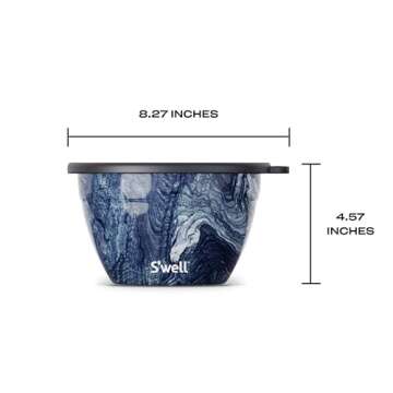 S'well Stainless Steel Salad Bowl Kit - 64oz, Azurite - Comes with 2oz Condiment Container and Removable Tray for Organization - Leak-Proof, Easy to Clean, Dishwasher Safe