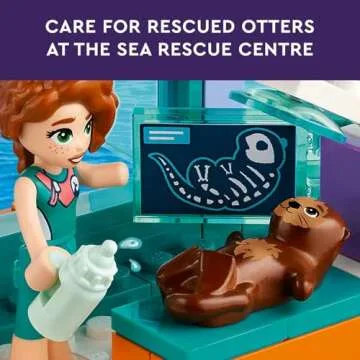 LEGO Friends Sea Rescue Center 41736 Building Toy for Ages 7+, with 3 Mini-Dolls, 2 Otters, a Seahorse, Turtle and Water Scooter, a Great Birthday Gift for Pretend Ocean Rescue Play