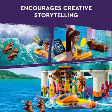LEGO Friends Sea Rescue Center 41736 Building Toy for Ages 7+, with 3 Mini-Dolls, 2 Otters, a Seahorse, Turtle and Water Scooter, a Great Birthday Gift for Pretend Ocean Rescue Play