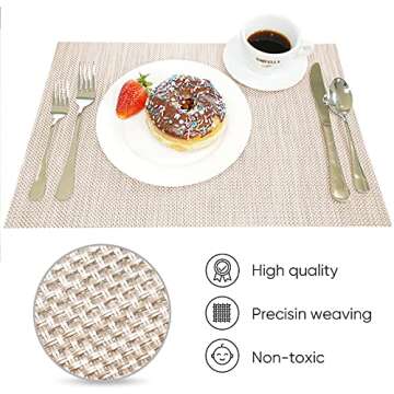 DOLOPL Table Mats Beige Placemats Set of 6 Easy to Clean Wipeable Washable Farmhouse Modern Outdoor Placemats for Dining Kitchen Table Spring Summer Decorations
