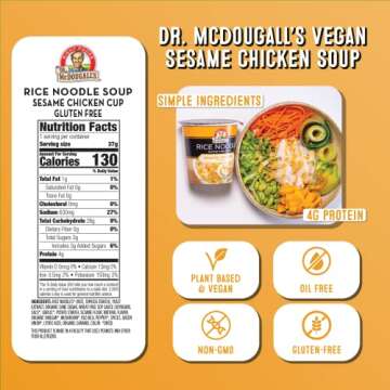 Dr. McDougall's Sesame Chicken Rice Noodle Soup - Gluten Free and Vegan Ramen Noodles - Instant Ramen Noodle Cups - Vegetarian Ramen - Asian Noodles - 1.3 Ounces - Pack of 6
