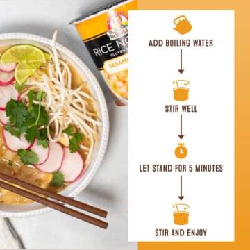 Dr. McDougall's Sesame Chicken Rice Noodle Soup - Gluten Free and Vegan Ramen Noodles - Instant Ramen Noodle Cups - Vegetarian Ramen - Asian Noodles - 1.3 Ounces - Pack of 6