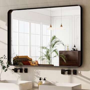 GLSLAND 30x40 Inch Black Bathroom Mirror - Rectangular Wall Mirror - Aluminum Alloy Frosted Frame Horizontal or Vertical for Modern Minimalist Farmhouse Home Decor