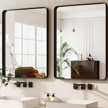 GLSLAND 30x40 Inch Black Bathroom Mirror - Rectangular Wall Mirror - Aluminum Alloy Frosted Frame Horizontal or Vertical for Modern Minimalist Farmhouse Home Decor