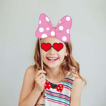 Kristin Paradise 25Pcs Mouse Friends Photo Booth Props with Stick, Mickey Theme Selfie Props, Minnie Birthday Party Supplies, Photography Backdrop Decorations