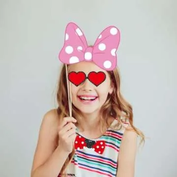 Kristin Paradise 25Pcs Mouse Friends Photo Booth Props with Stick, Mickey Theme Selfie Props, Minnie Birthday Party Supplies, Photography Backdrop Decorations