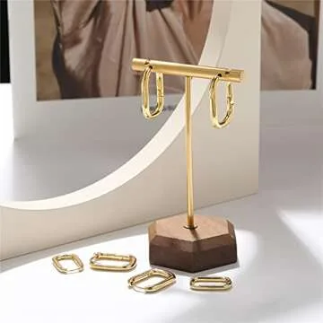 Gold Hoop Earrings for Women, 14K Real Gold Plated Lightweight Chunky Gold Hoops Earrings for Gifts (3 Pairs Square)