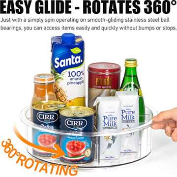 Tiblue Lazy Susan Cabinet Organizer -Round Clear Spinning Organization & Storage Container Bin Turntable Plastic Condiment Spice with Dividers for Pantry Kitchen Fridge Bathroom Makeup(12 Inch-2 Pack)