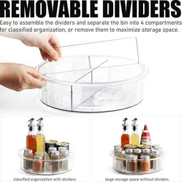 Tiblue Lazy Susan Cabinet Organizer -Round Clear Spinning Organization & Storage Container Bin Turntable Plastic Condiment Spice with Dividers for Pantry Kitchen Fridge Bathroom Makeup(12 Inch-2 Pack)