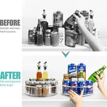 Tiblue Lazy Susan Cabinet Organizer -Round Clear Spinning Organization & Storage Container Bin Turntable Plastic Condiment Spice with Dividers for Pantry Kitchen Fridge Bathroom Makeup(12 Inch-2 Pack)