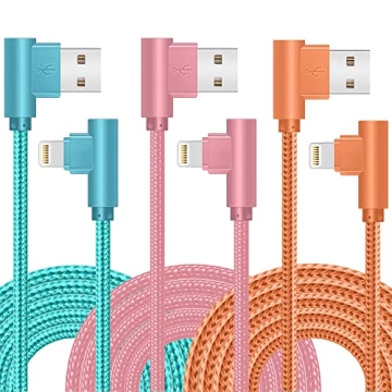 Lightning Cable, 3 Pack 6FT 90 Degree Charging Cable MFi Certified USB Charger Cable Nylon Braided F...