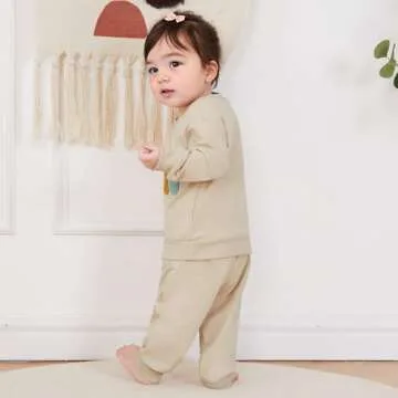 Kupretty Toddler Baby Girl Fall Winter Clothes Embroidered Letter Graphic Crewneck Sweatshirt + Joggers Pants Outfits Set (Beige, 18-24 Months)