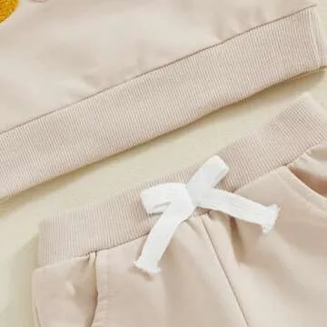 Kupretty Toddler Baby Girl Fall Winter Clothes Embroidered Letter Graphic Crewneck Sweatshirt + Joggers Pants Outfits Set (Beige, 18-24 Months)