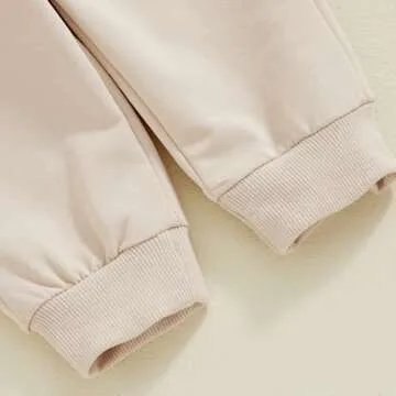 Kupretty Toddler Baby Girl Fall Winter Clothes Embroidered Letter Graphic Crewneck Sweatshirt + Joggers Pants Outfits Set (Beige, 18-24 Months)