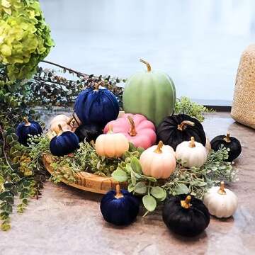 20 PCS Velvet Pumpkins for Decorating, Blue Pink Black White Foam Artificial Pumpkins for Fall Table Decor, Rustic Fall Harvest, Pumpkin Decorations for Thanksgiving, Home Table Centerpieces, Wedding
