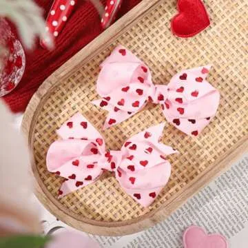YanJie Hair Bow Clips Love Heart Hair Clips Red Pink Bowknot Hair Barrettes Heart Lip Print Boutique Alligator Clips for Toddler