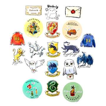 Conquest Journals Harry Potter Watercolor Vinyl Stickers, Set of Unique Sticker Decals, 5 Holograms, Waterproof, UV & Scratch Resistant, Great for Gadgets, Officially Licensed (White Vinyl, 60-Pack)