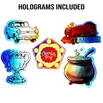 Conquest Journals Harry Potter Watercolor Vinyl Stickers, Set of Unique Sticker Decals, 5 Holograms, Waterproof, UV & Scratch Resistant, Great for Gadgets, Officially Licensed (White Vinyl, 60-Pack)