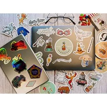 Conquest Journals Harry Potter Watercolor Vinyl Stickers, Set of Unique Sticker Decals, 5 Holograms, Waterproof, UV & Scratch Resistant, Great for Gadgets, Officially Licensed (White Vinyl, 60-Pack)