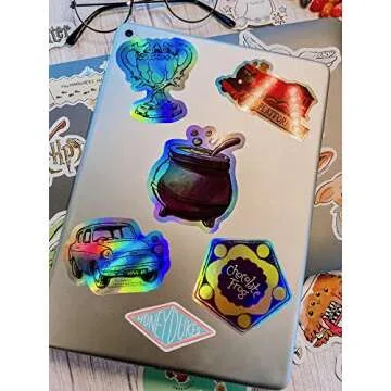 Conquest Journals Harry Potter Watercolor Vinyl Stickers, Set of Unique Sticker Decals, 5 Holograms, Waterproof, UV & Scratch Resistant, Great for Gadgets, Officially Licensed (White Vinyl, 60-Pack)