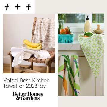 GEOMETRY Kitchen Towels - Quick Dry Microfiber Cloth Dish Towels for Kitchen Drying - Premium Quick Dry Towel (Lemonade Lines, 18" x 30" (2-Pack Set))