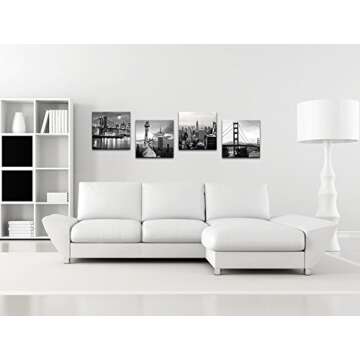LevvArts Black and White City Wall Art Modern Brooklyn Bridge Picture Prints US Cityscape Canvas Art...