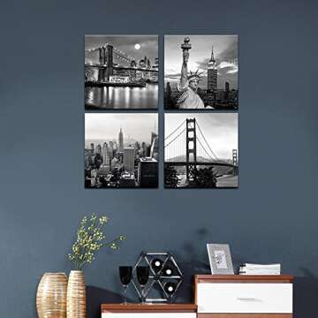 LevvArts Black and White City Wall Art Modern Brooklyn Bridge Picture Prints US Cityscape Canvas Artwork for Bedroom Home Decor