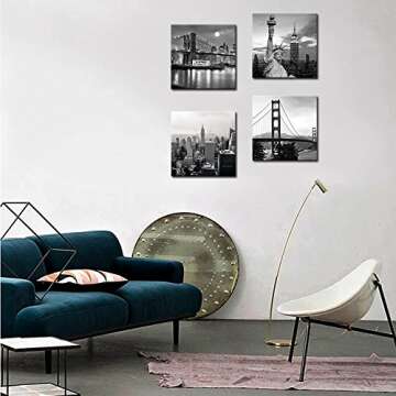 LevvArts Black and White City Wall Art Modern Brooklyn Bridge Picture Prints US Cityscape Canvas Artwork for Bedroom Home Decor