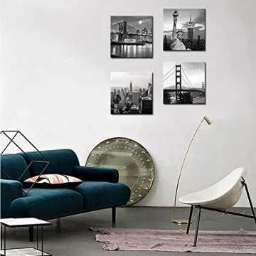 LevvArts Black and White City Wall Art Modern Brooklyn Bridge Picture Prints US Cityscape Canvas Artwork for Bedroom Home Decor