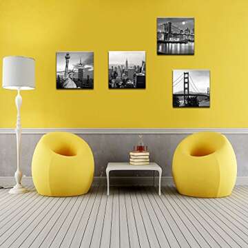 LevvArts Black and White City Wall Art Modern Brooklyn Bridge Picture Prints US Cityscape Canvas Artwork for Bedroom Home Decor